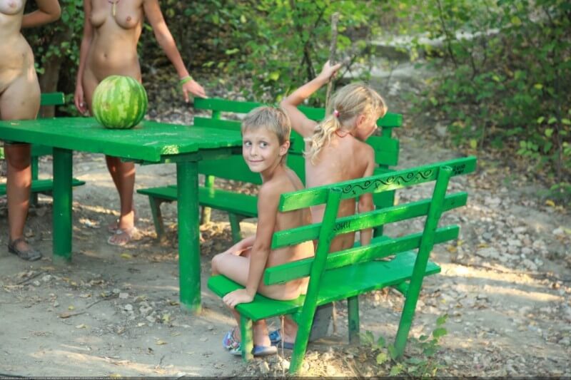 ヌーディスト緑のピクニックの写真
