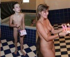 ヌーディストは誕生日の写真を祝います